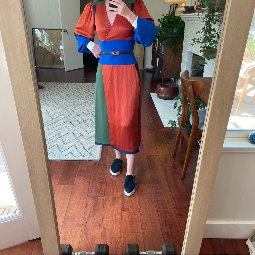 Tory Burch silk color block midi dress with banded waist